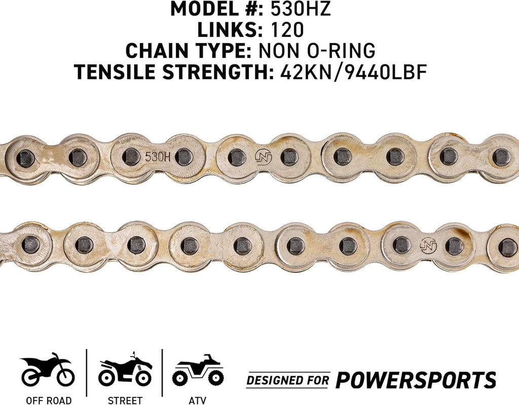 Drive Sprocket Chain Combo Front 16 Rear 42 Tooth 530HZ Standard 120 Links Pack of 2 Z410