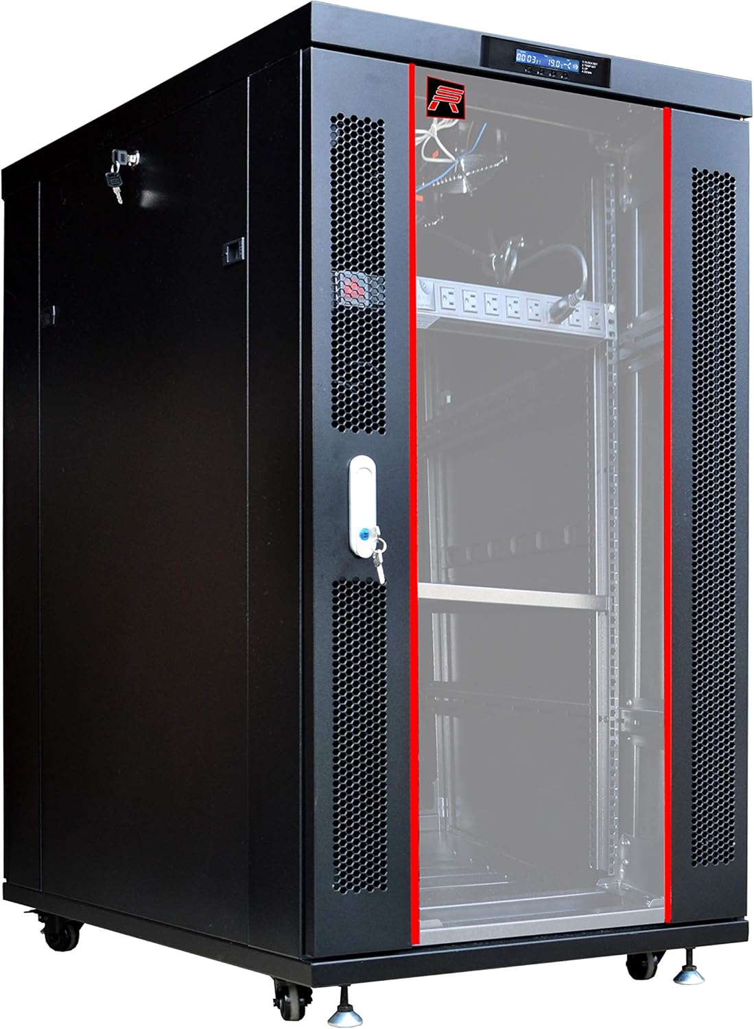 18U Server Rack Network Enclosure 39 inch Deep Data Cabinet on Wheels F9961