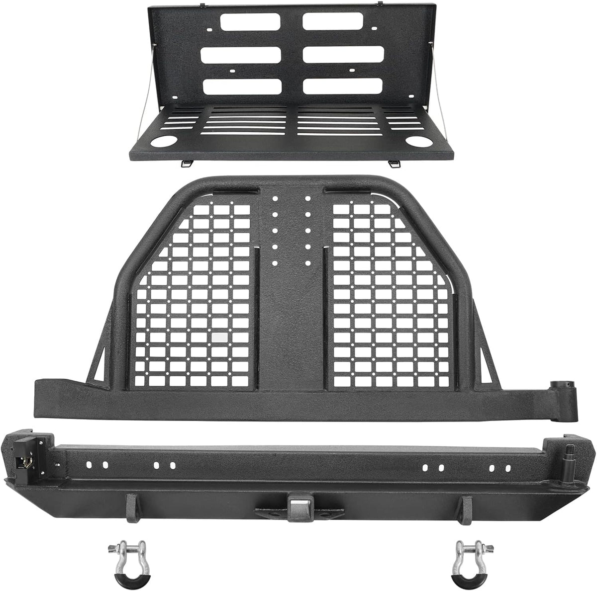 Rear Bumper with Swing Out Tire Carrier and Foldable Table Textured Black Steel E41675