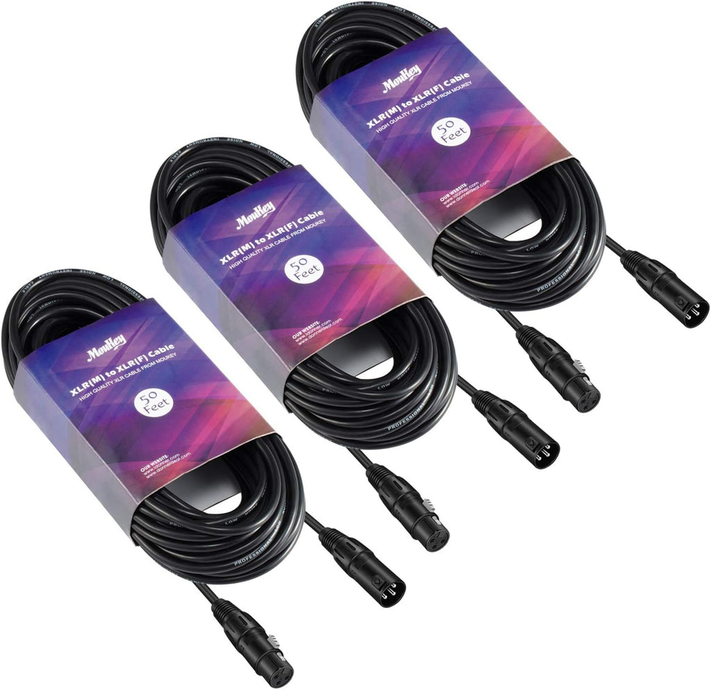25ft XLR Microphone Male to Female Mic Cables Black 3-Pack V956888