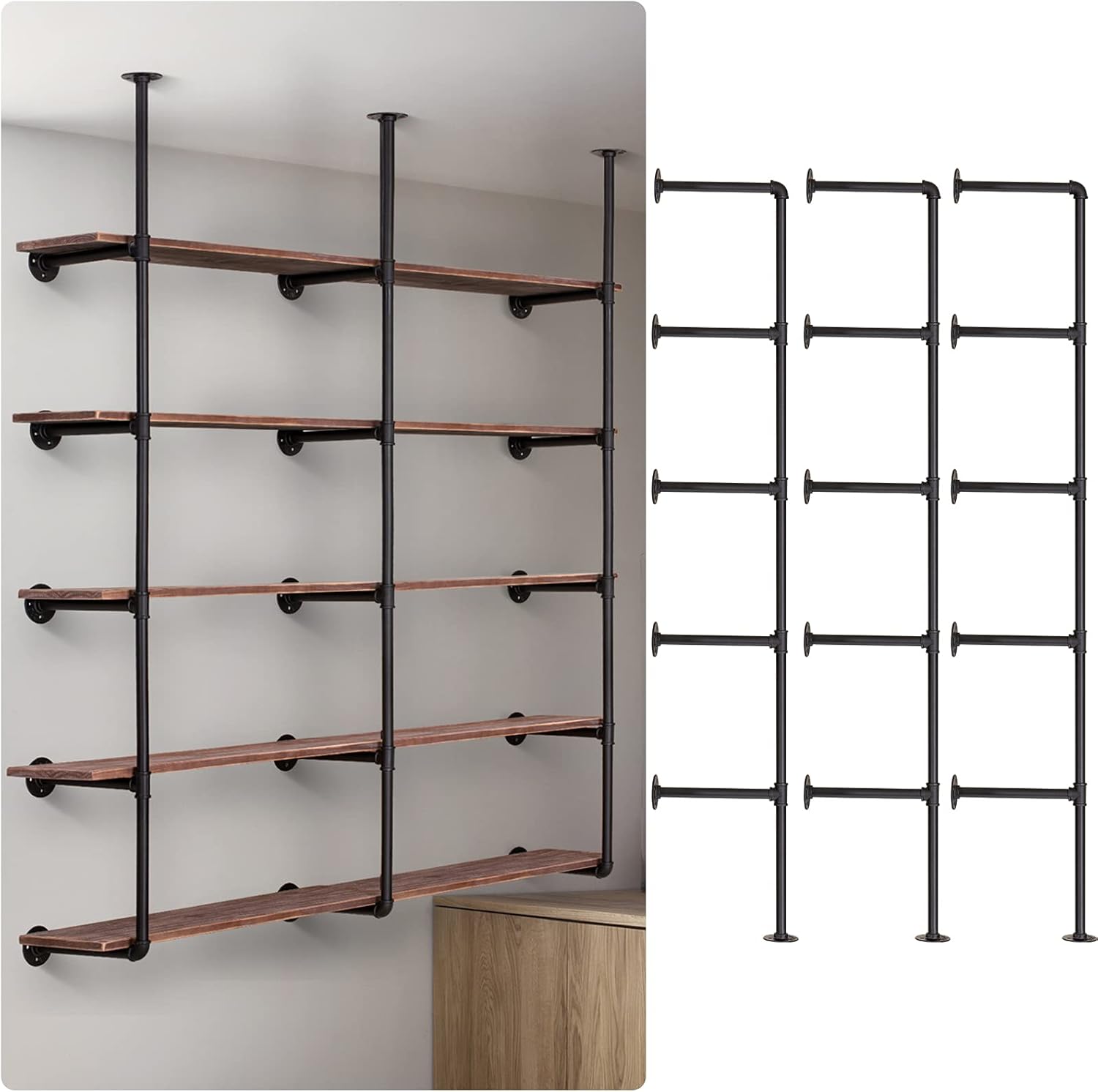 Industrial Iron Pipe Shelf Wall Mount 3 Pack of 5 Tier S1622