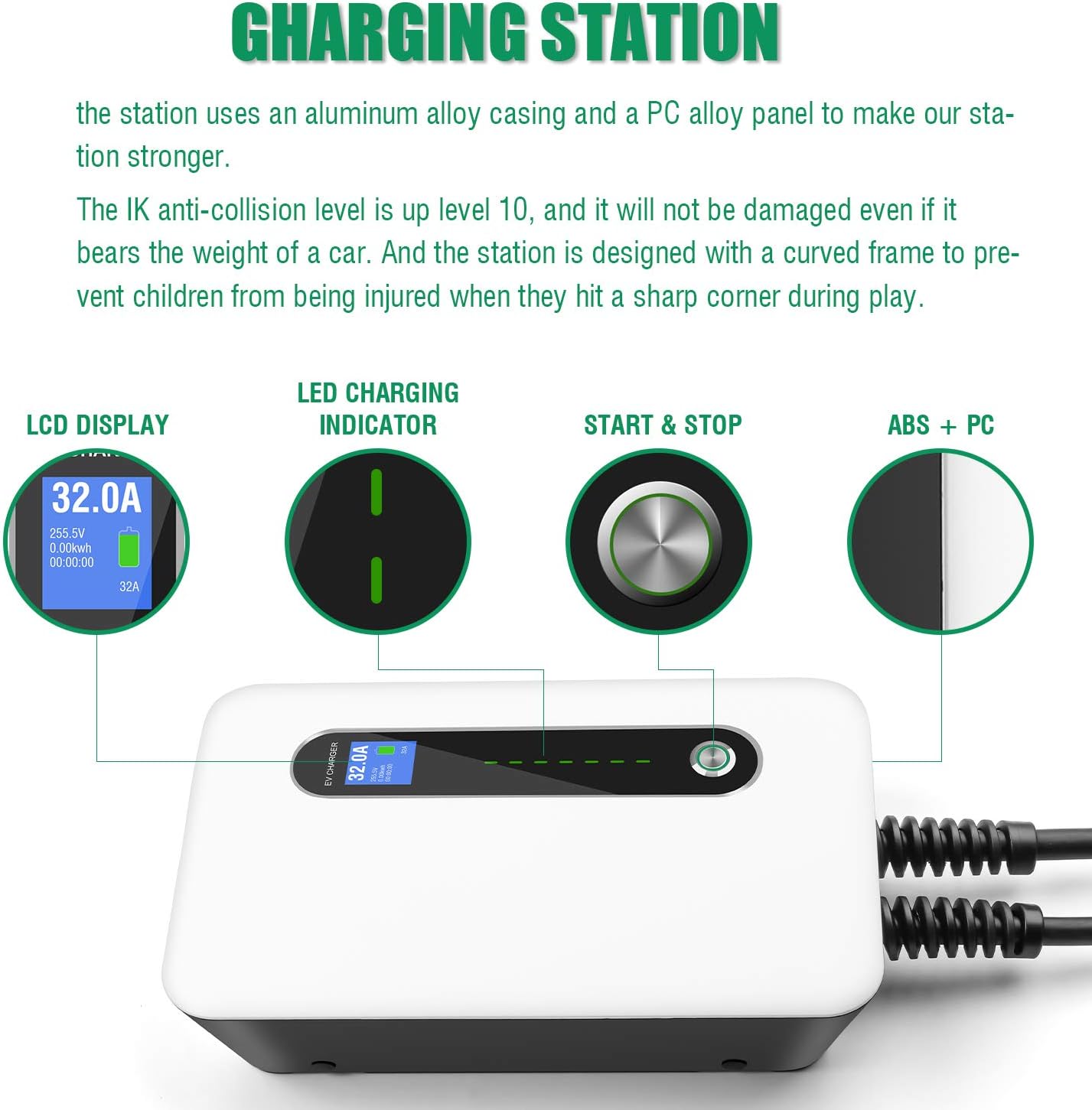 32A Level 2 EV Charger Station with 20ft Cable B65371