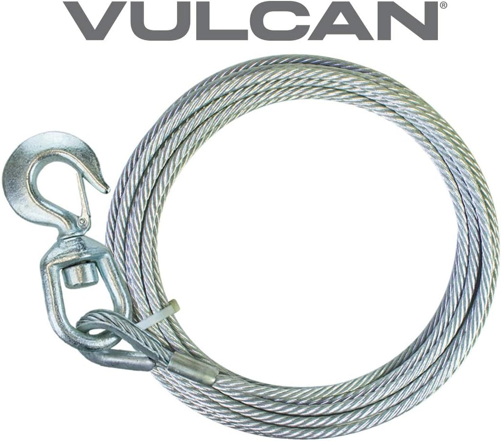 Steel Core Winch Cable with Swivel Hook, 3/8 Inch x 75 Foot, 14,000 Lbs. Minimum Breaking Strength H95712
