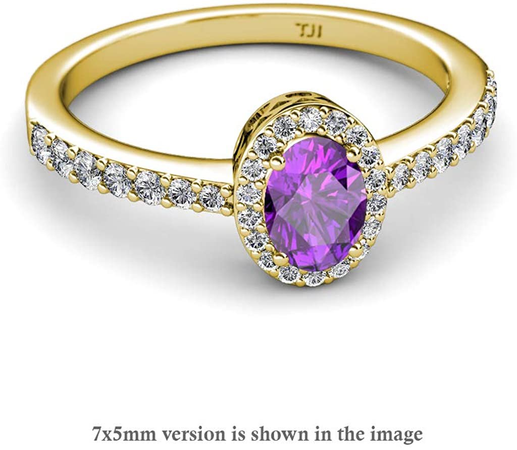 Oval Amethyst & Natural Diamond Halo Engagement Ring 14K Yellow Gold B7949