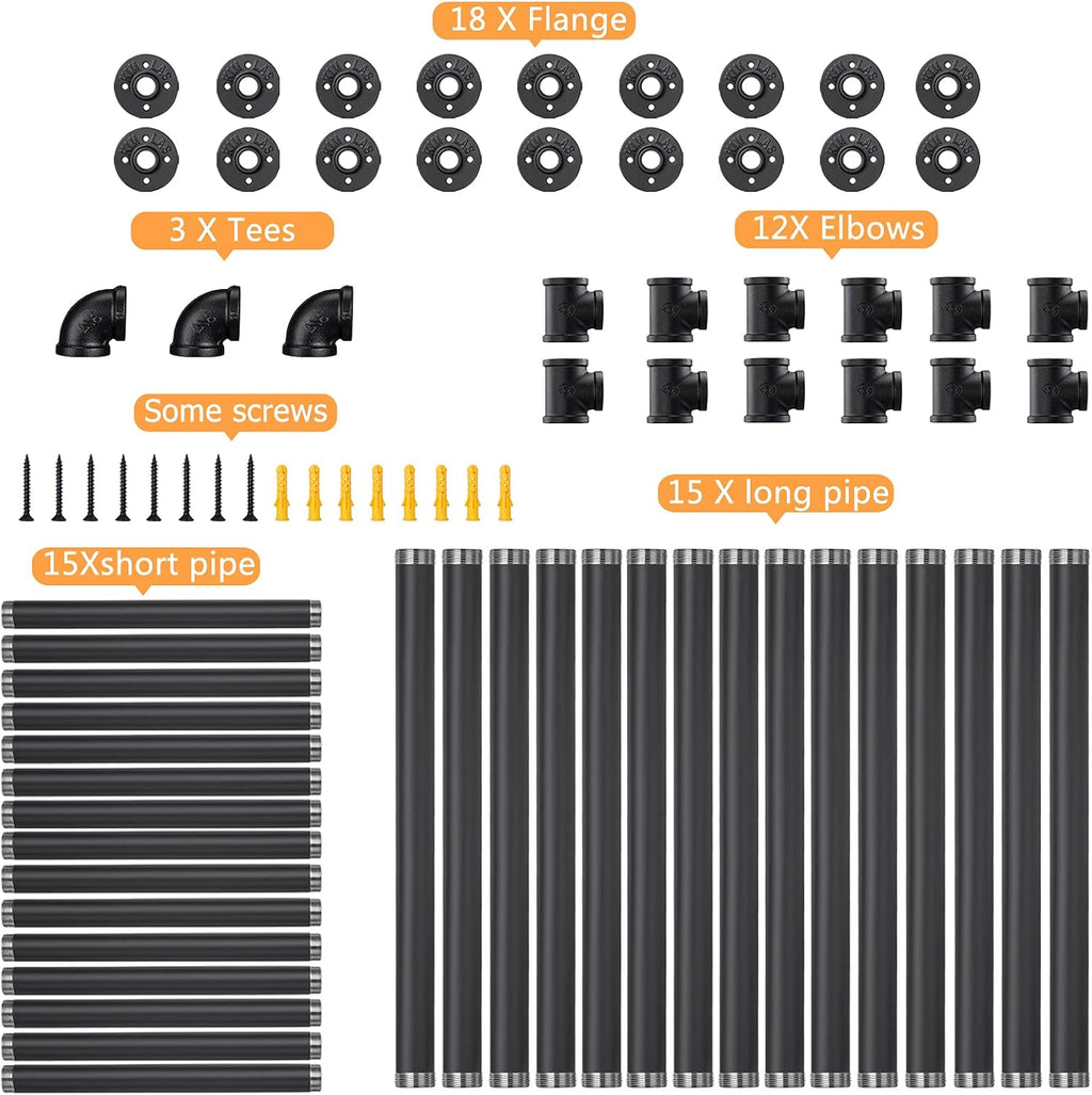 Industrial Iron Pipe Shelf Wall Mount 3 Pack of 5 Tier S1622