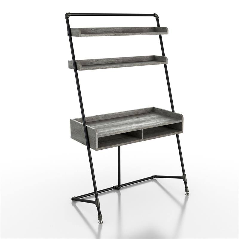 2-Piece Desk and Bookcase Set in Gray Oak P67047
