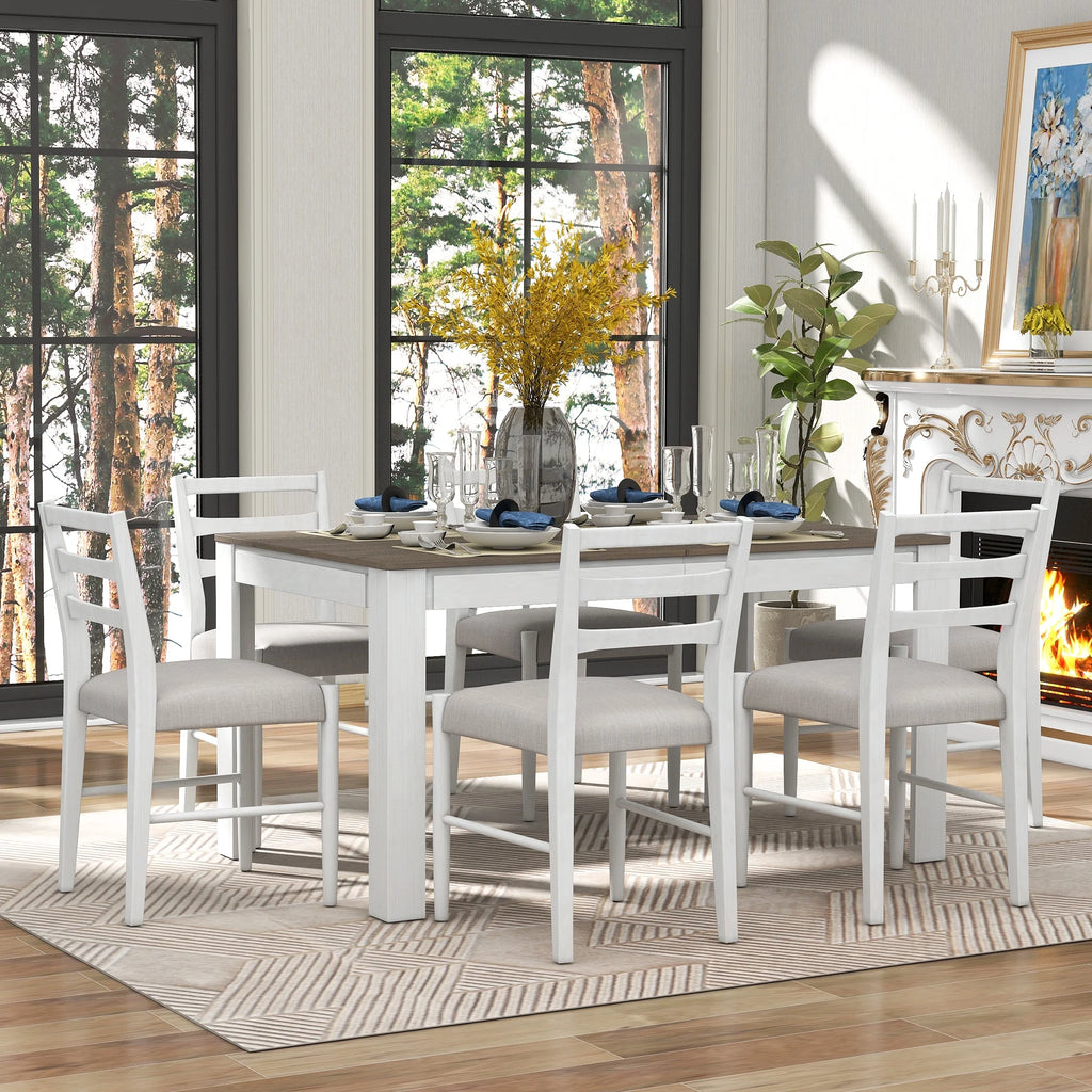 Farmhouse 7 Piece Dining Set Extendable Table with 12” Leaf and 2 Drawers J220