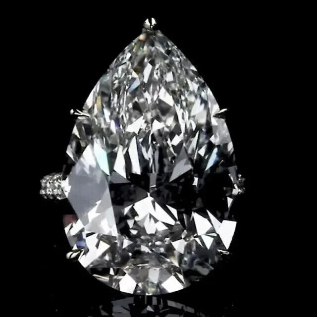 Pear Cut VVS1 Moissanite Hidden Halo Engagement Ring 14K White Gold Plated G269