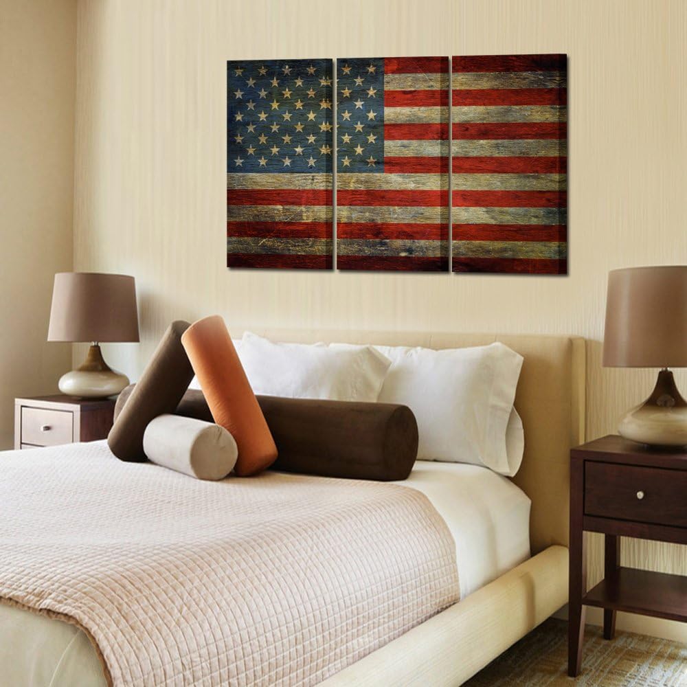 3 Panel Framed Canvas Wall Art USA Flag Print X7385