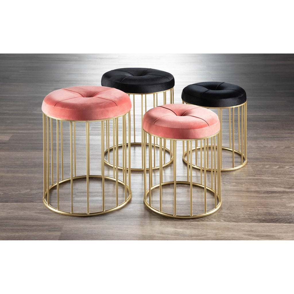 Black Velvet Gold Metal Nesting Ottoman Set E134
