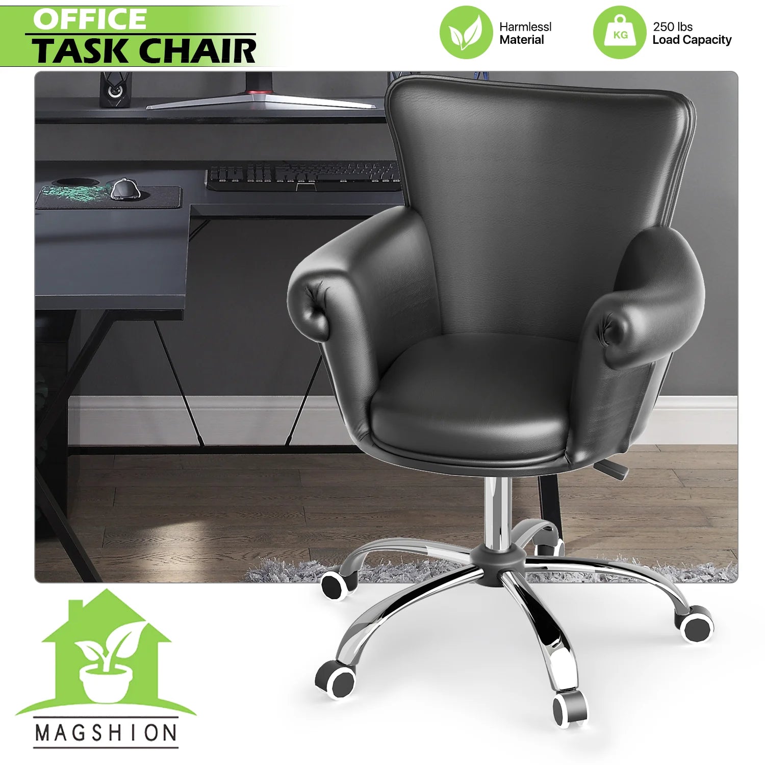 Black Upholstered Desk Chair with Wheels J449985