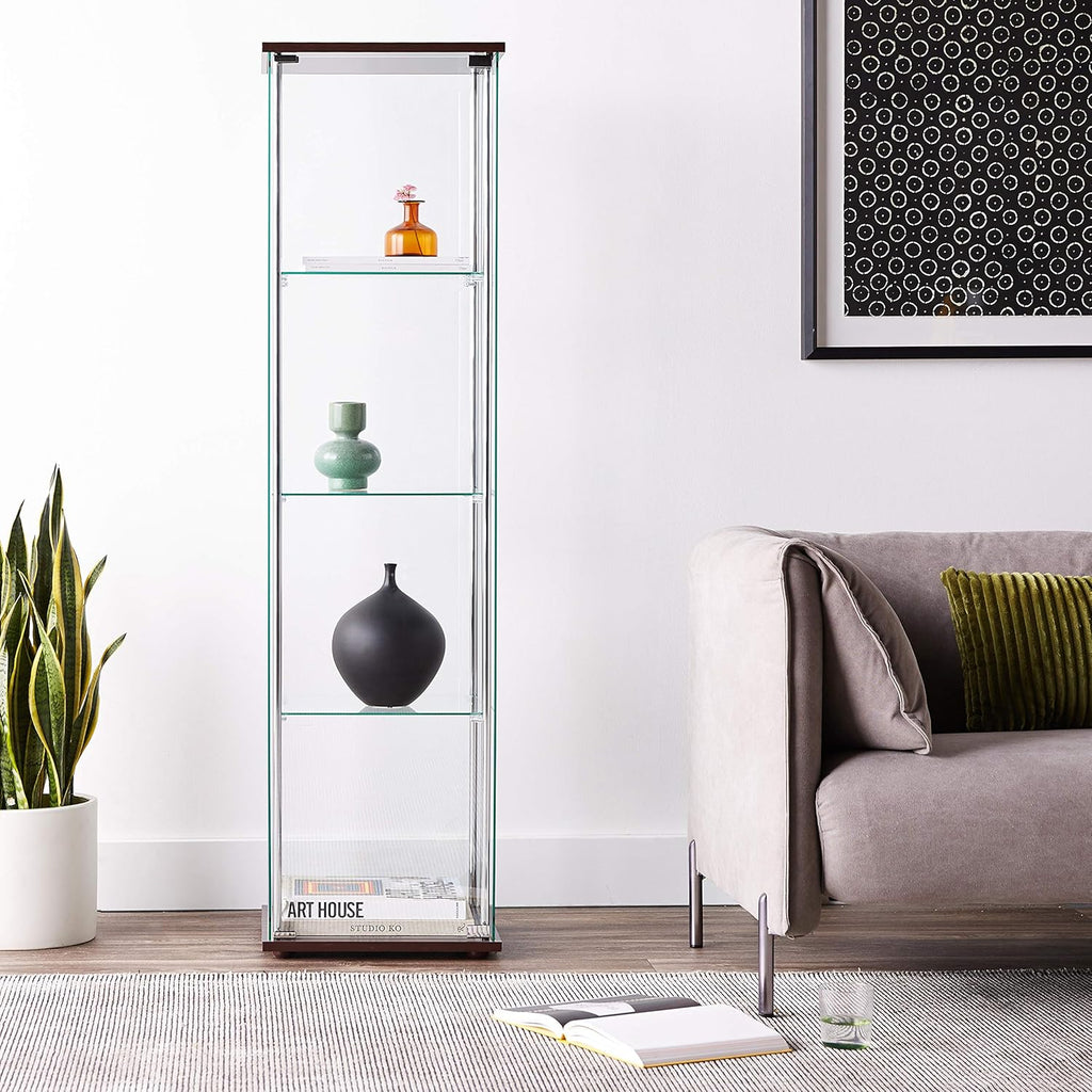 4-Shelf Glass Curio Cabinet, Cappuccino and Clear N336