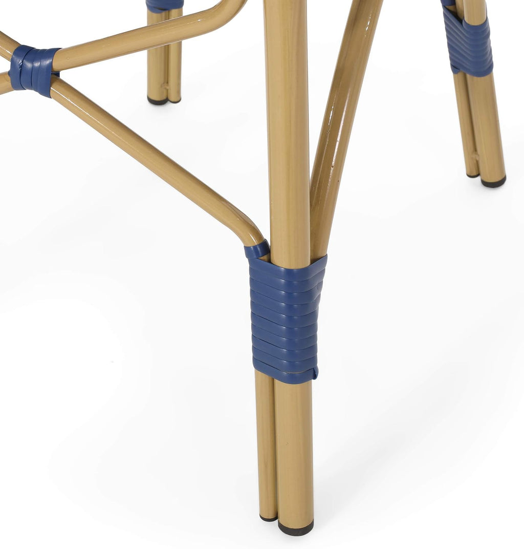 Navy Blue + White + Bamboo Finish Outdoor Bistro Chair B3031