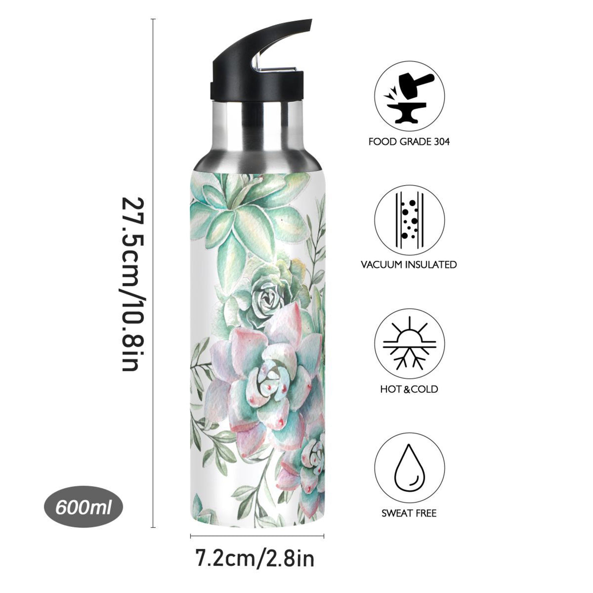 20 oz Insulated Stainless Steel Water Bottle with Straw Lid E282874