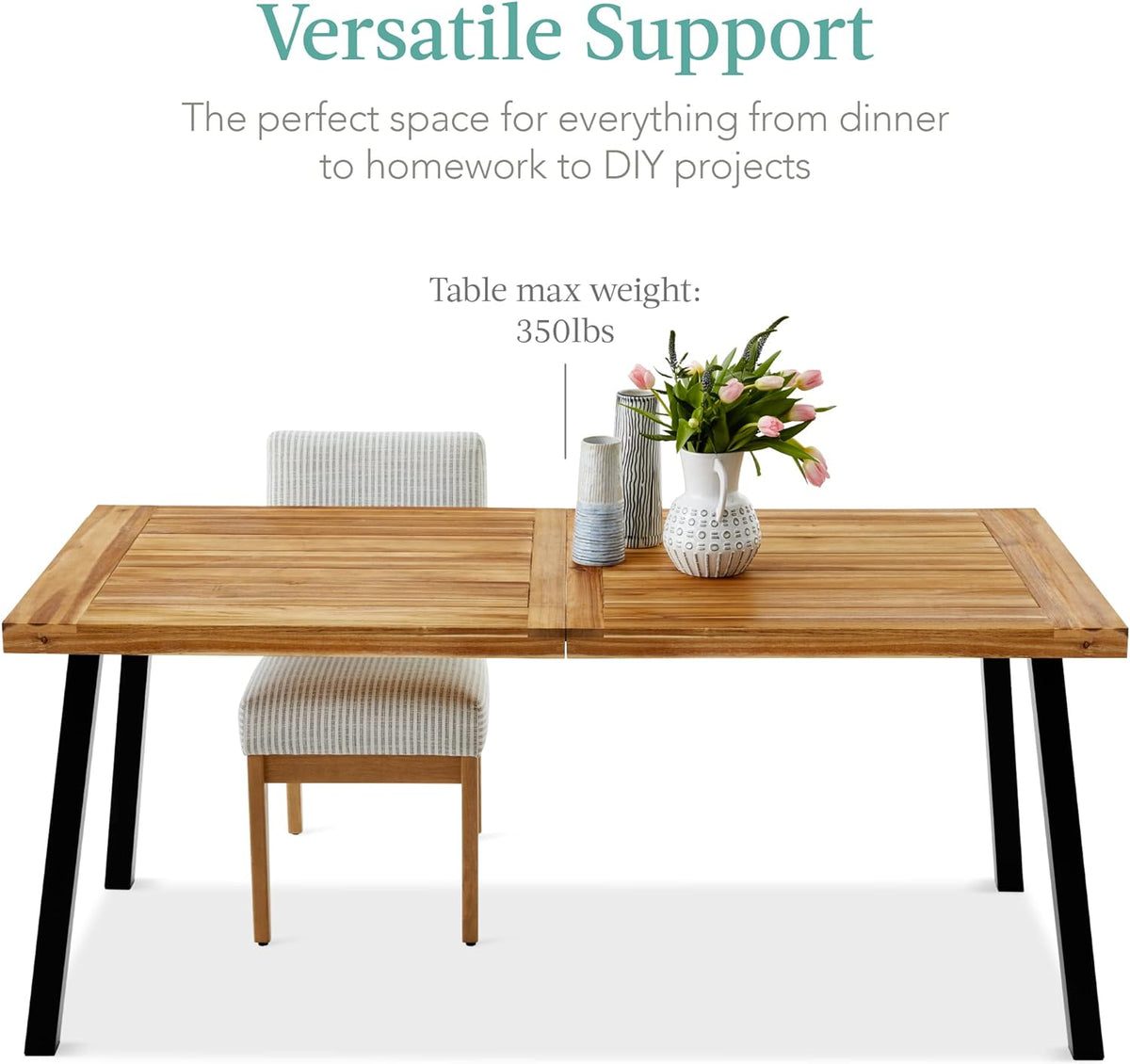 Acacia Wood Dining Table with Powder-Coated Steel Legs K372621