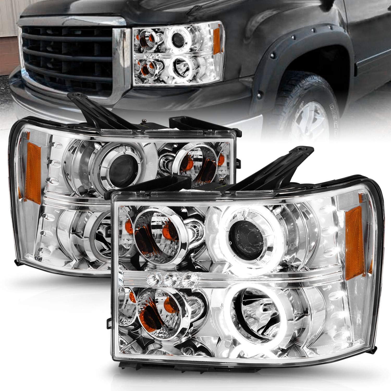Black LED Tube Quad Projector Headlight Assembly Set W7931
