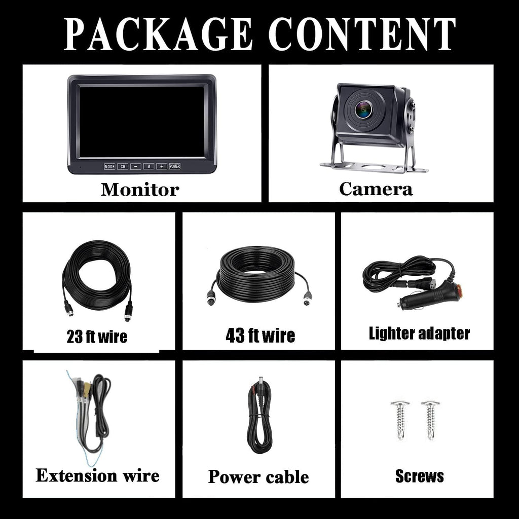 7 Inch Monitor Wired Backup Camera System for Trucks Trailers RVs Car G997