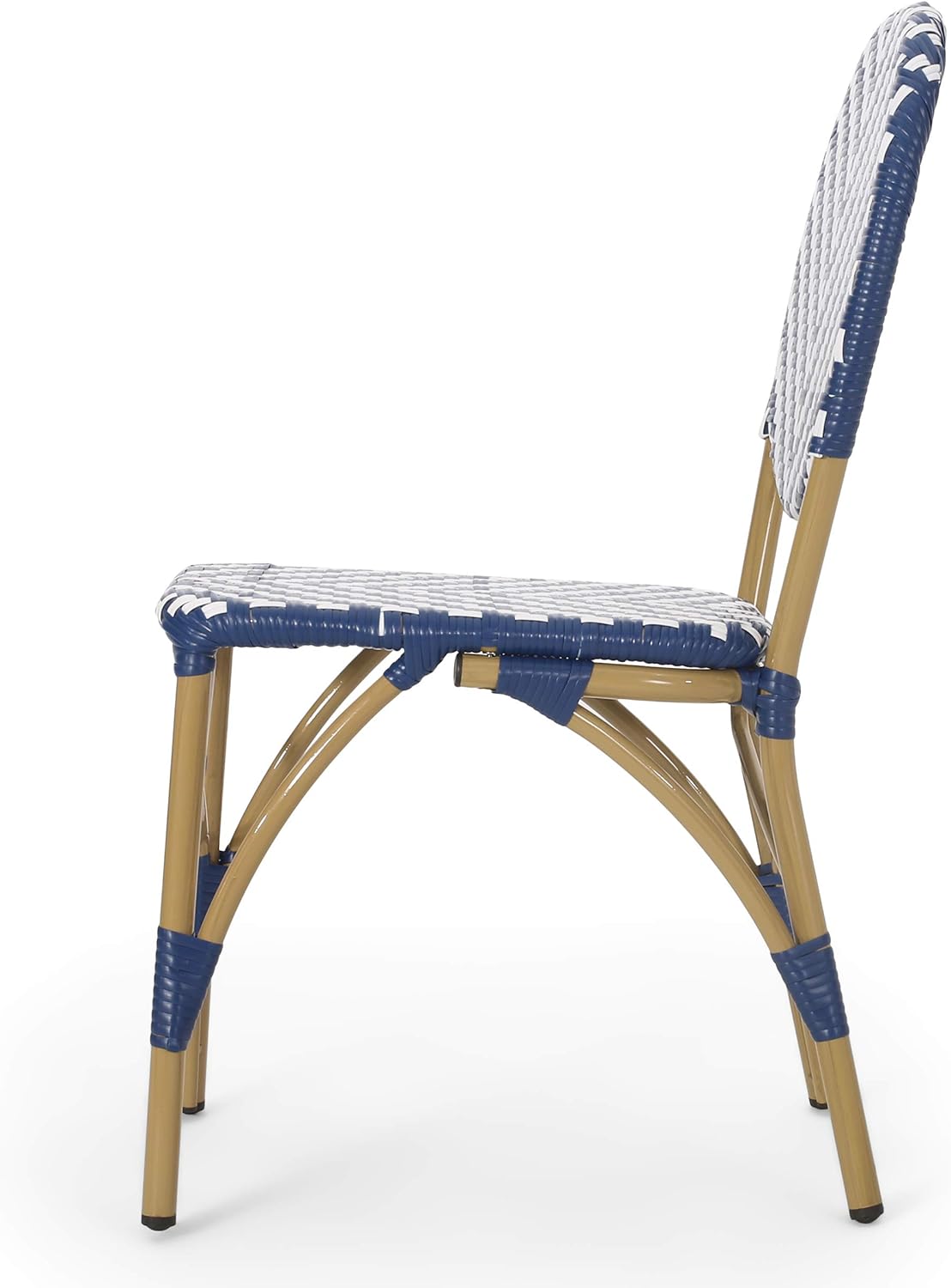 Navy Blue + White + Bamboo Finish Outdoor Bistro Chair B3031