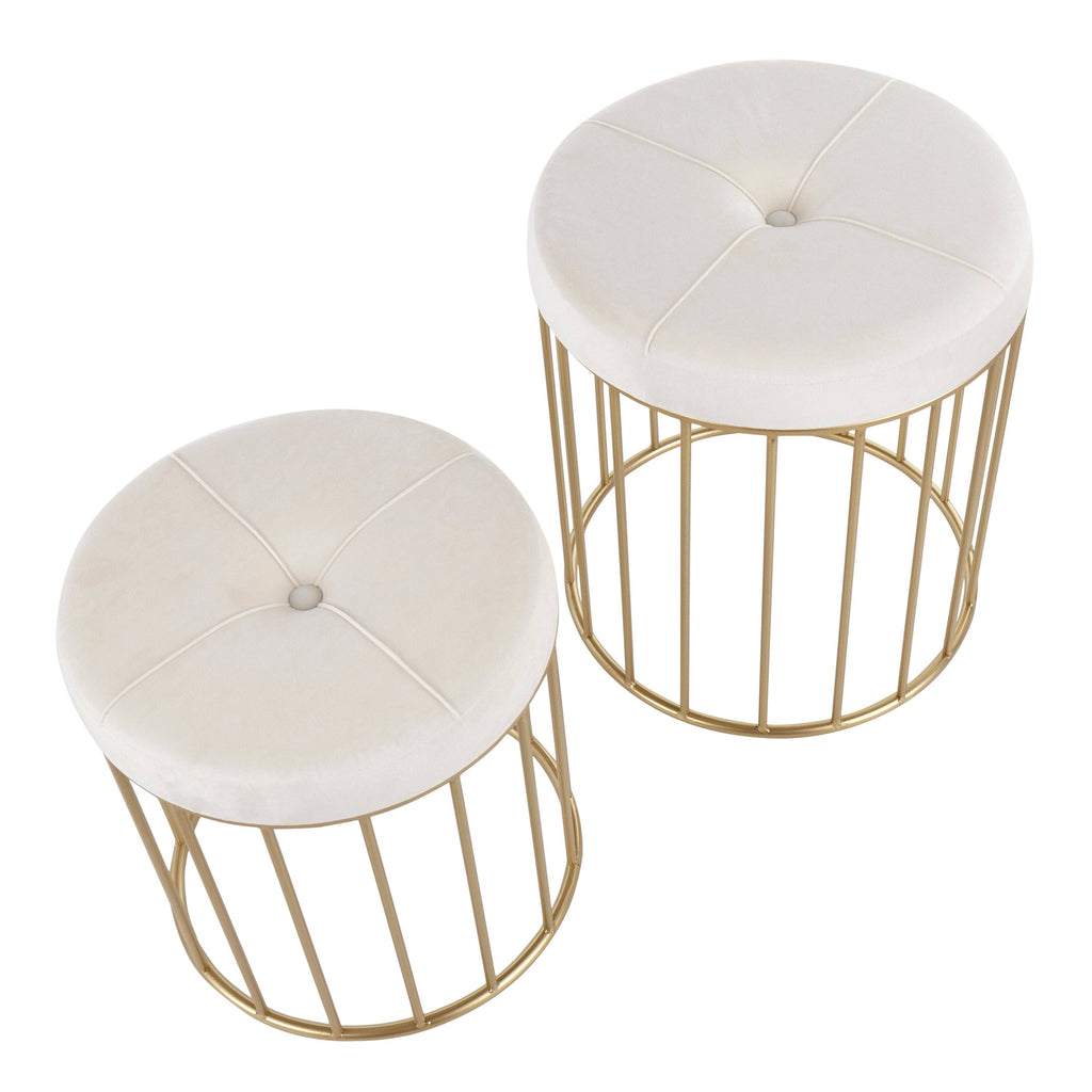 Black Velvet Gold Metal Nesting Ottoman Set E134