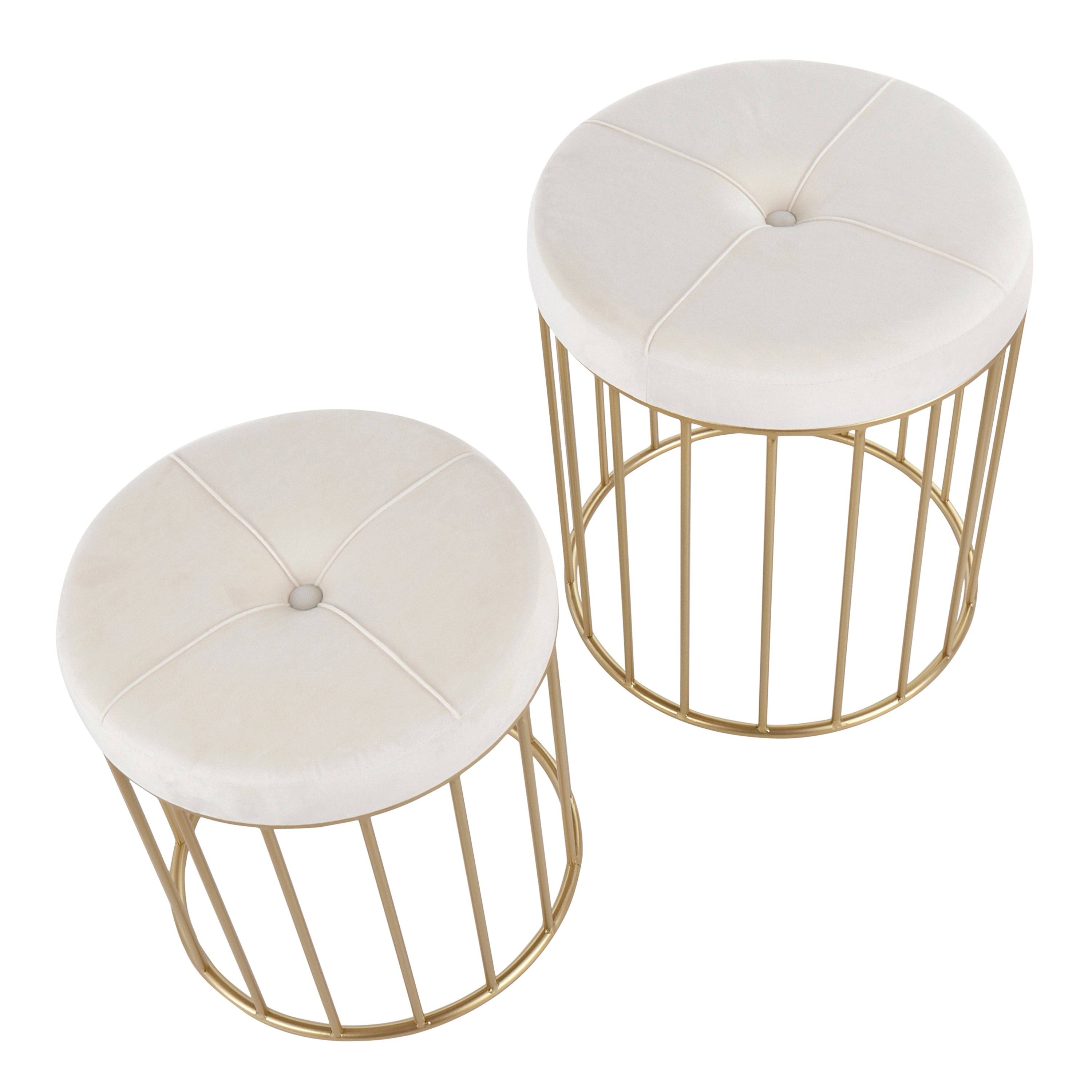 Black Velvet Gold Metal Nesting Ottoman Set E134