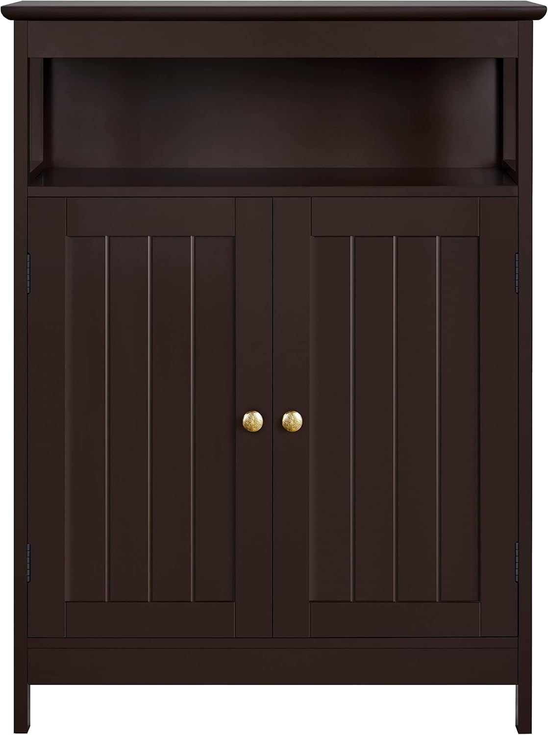 White Wooden Bathroom Floor Cabinet with Double Doors and Adjustable Shelf A205026