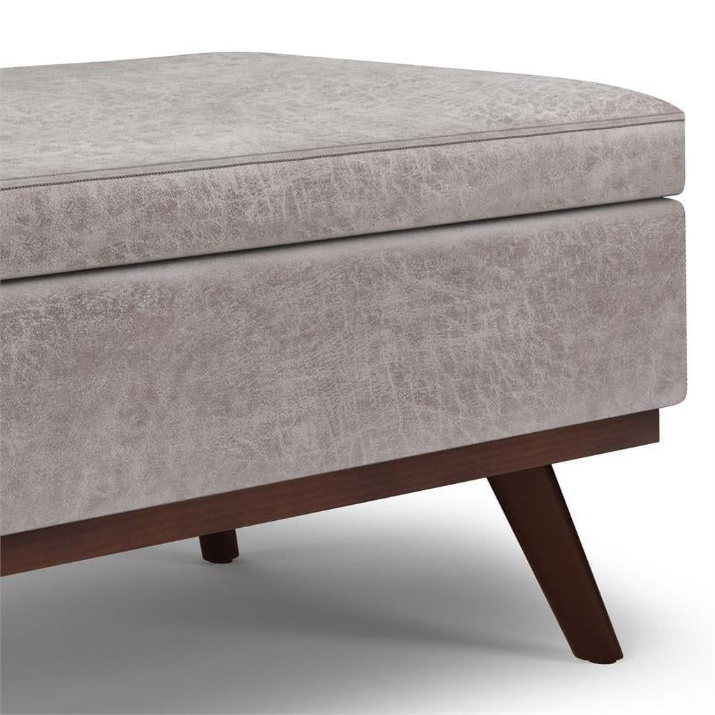 Distressed Grey Faux Leather Lift Top Storage Ottoman P25146