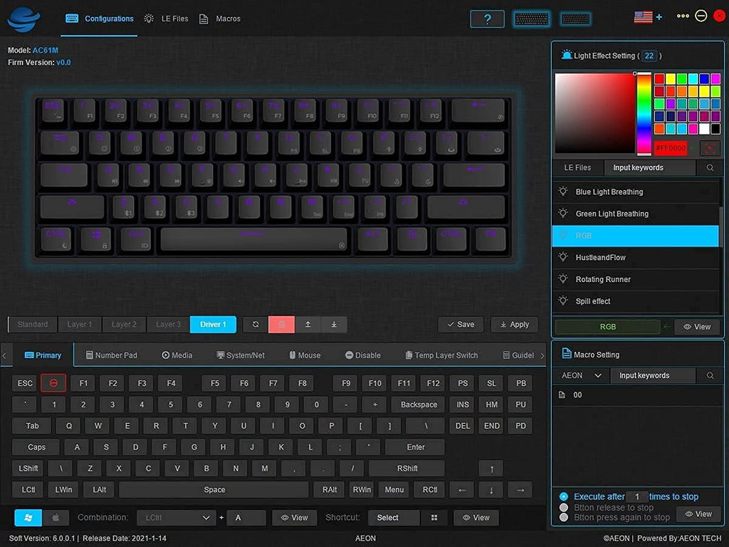 GK61 Mechanical Gaming Keyboard, 61 Keys Aluminum Case PBT Keycap Hot Swappable RGB Backlight P36081