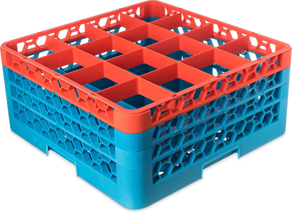 16 Compartment Glass Rack with 2 Extenders, Carlisle Blue, Pack of 2 L65127