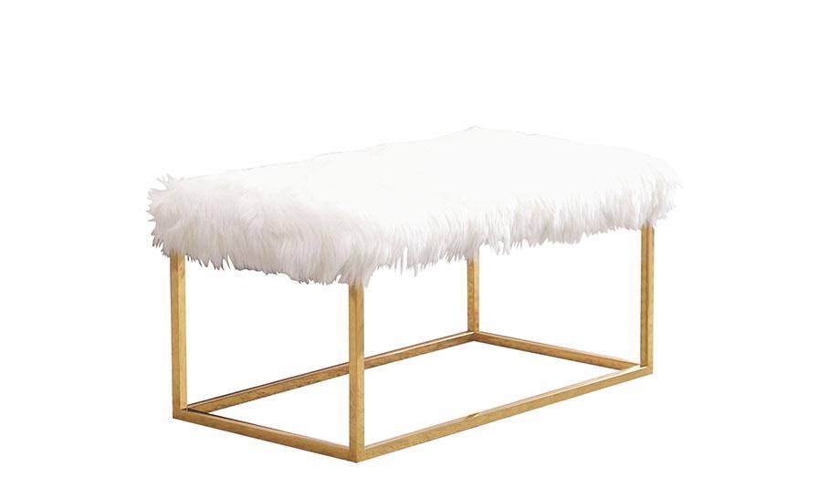 White Faux Fur Ottoman X682969