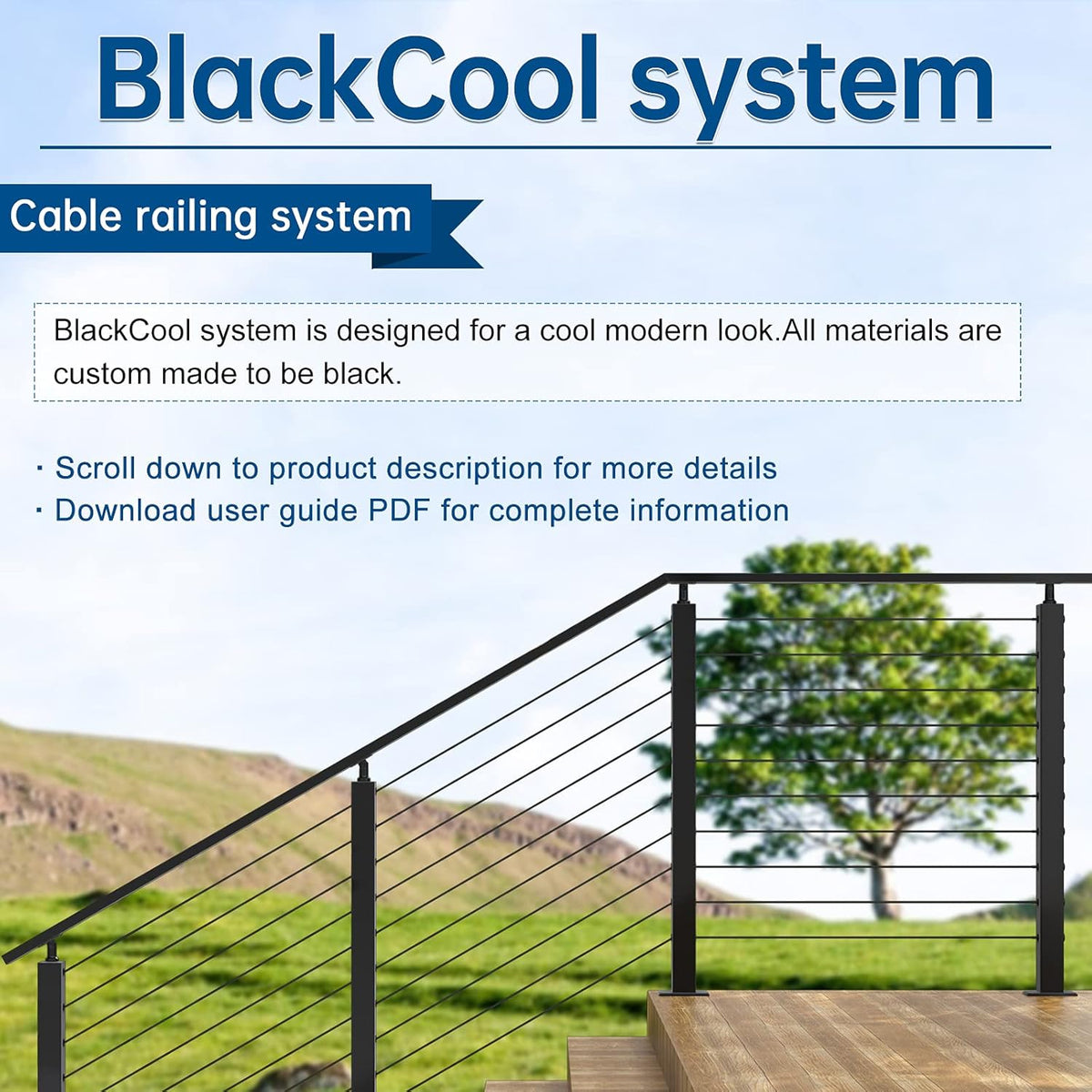 Black Square Pre-Drilled Cable Railing Corner Post J328