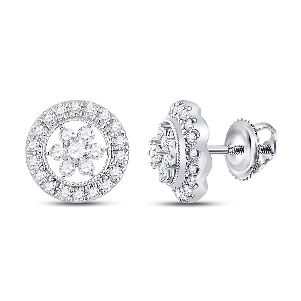 14kt White Gold Diamond Floral Cluster Earrings 3/8 Cttw L928376