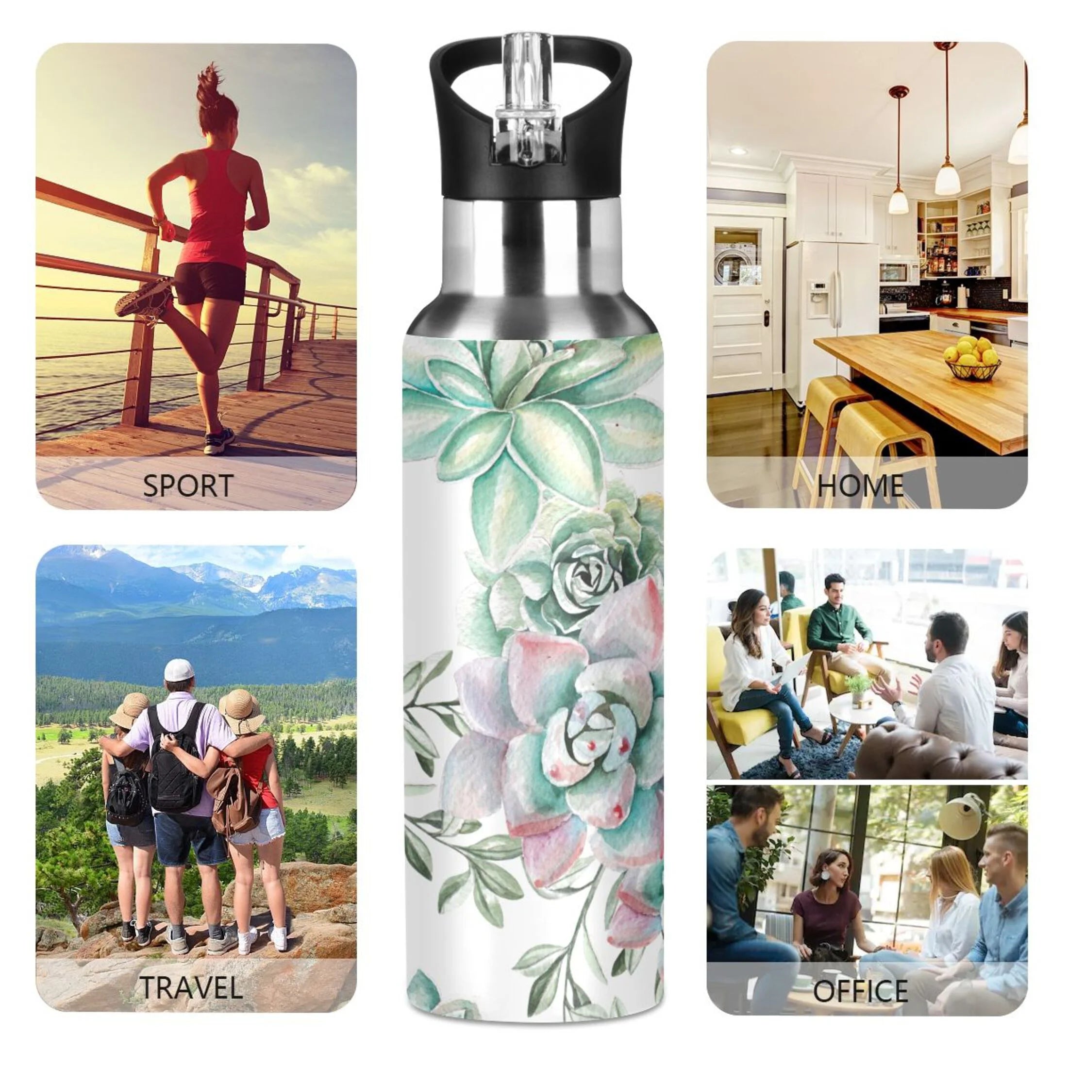 20 oz Insulated Stainless Steel Water Bottle with Straw Lid E282874