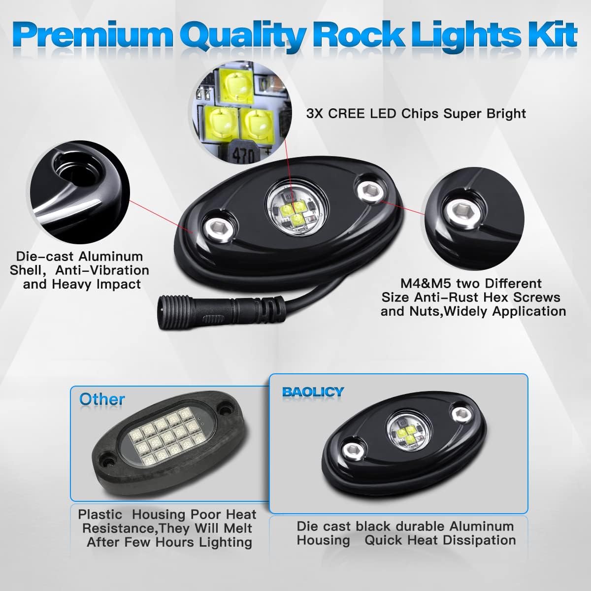 12Pods LED Rock Lights Kit with Switch Wire Harness G760