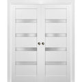 White Silk Frosted Opaque Glass Double Pocket Doors with Frames Z6595