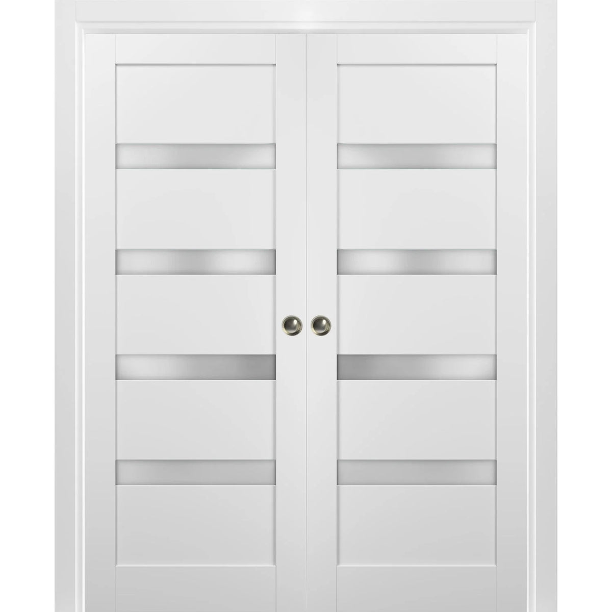 White Silk Frosted Opaque Glass Double Pocket Doors with Frames Z6595
