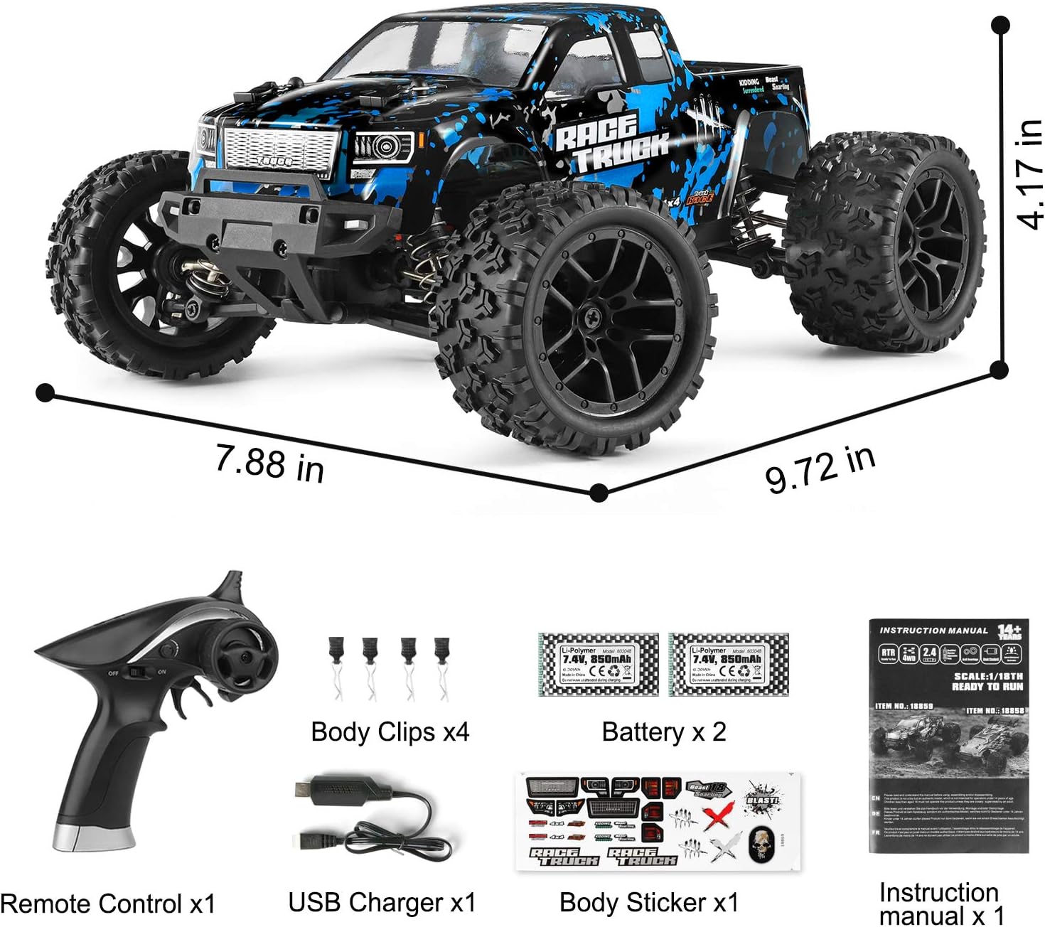 1/18 Scale 4WD RC Monster Truck Z5304