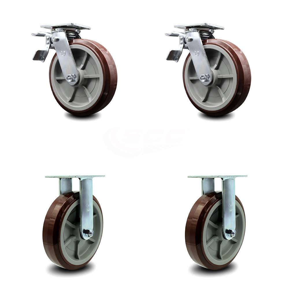 8” Polyolefin Caster Set of 4 with Total Lock Brakes H340