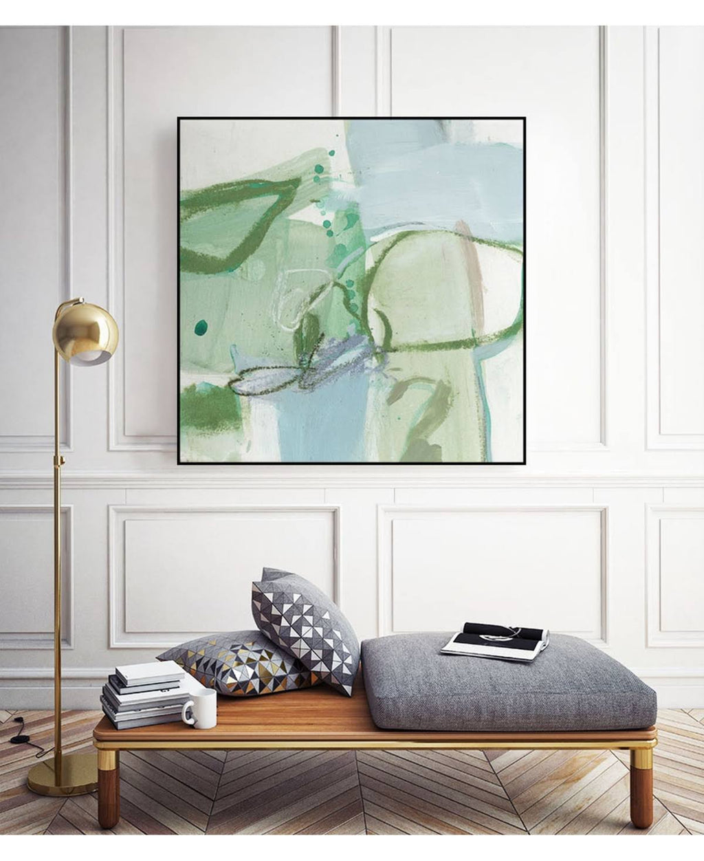 Olive Green Framed Canvas Art Block I96686