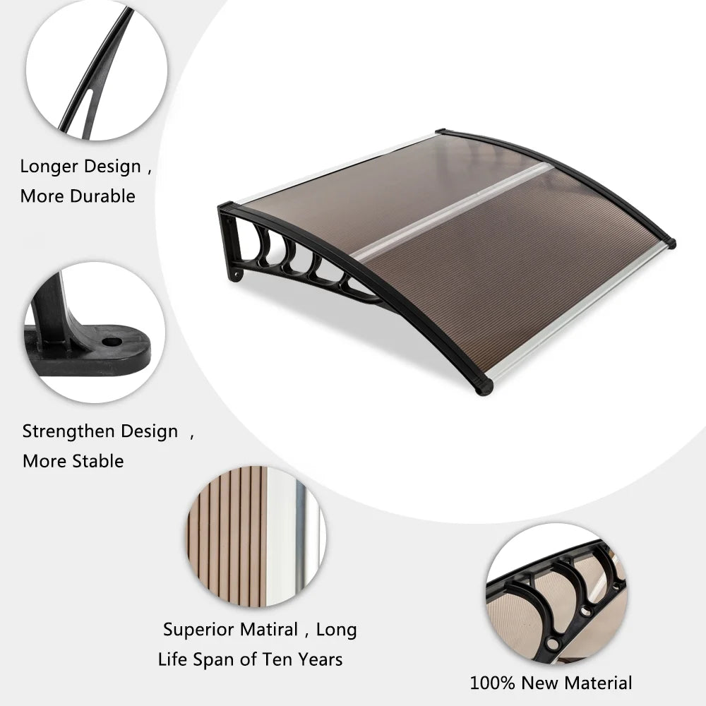40"x40" Polycarbonate Door Canopy with Brown Board & Black Holder E4838