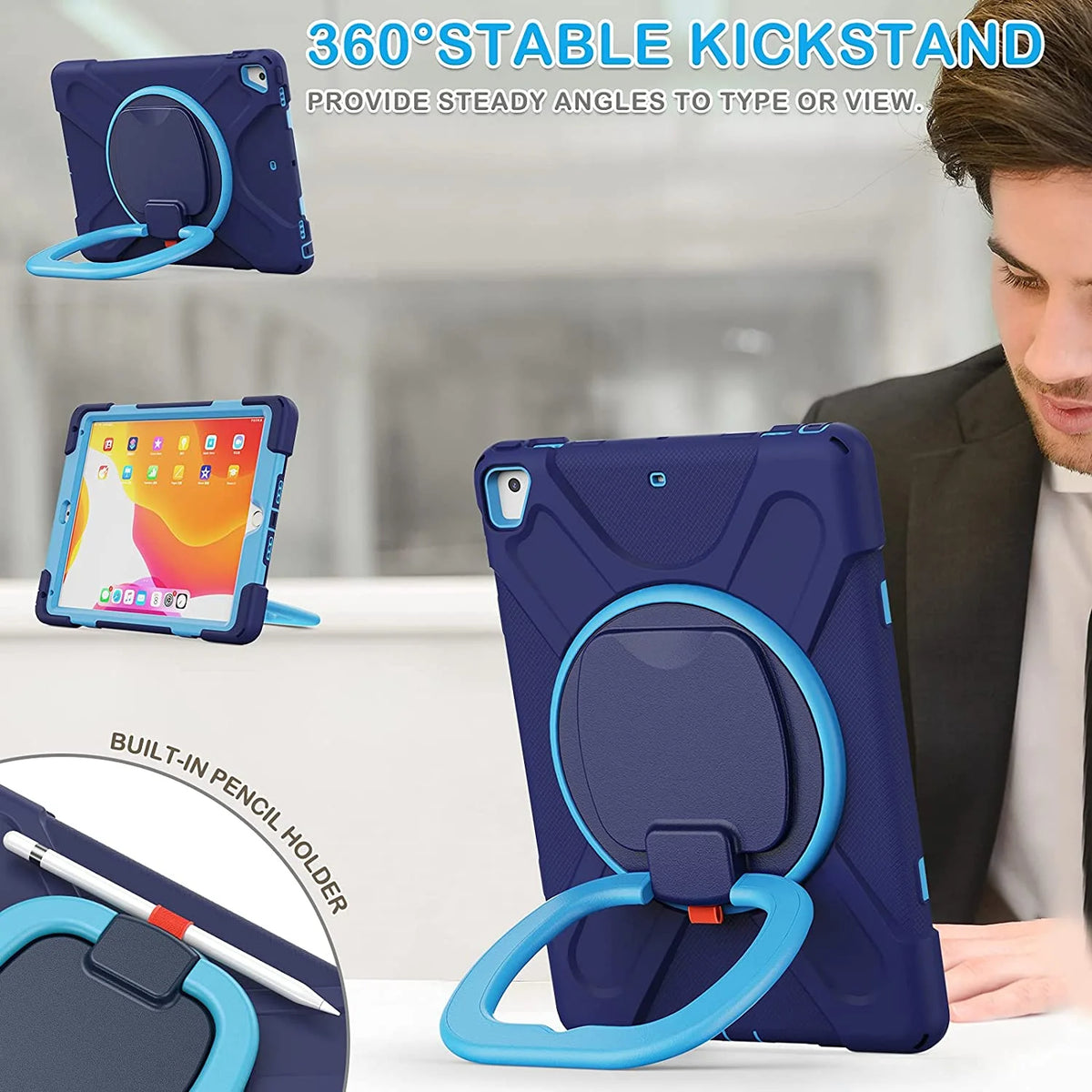 Shockproof Case with Pen Holder, Swivel Stand and Shoulder Strap M826