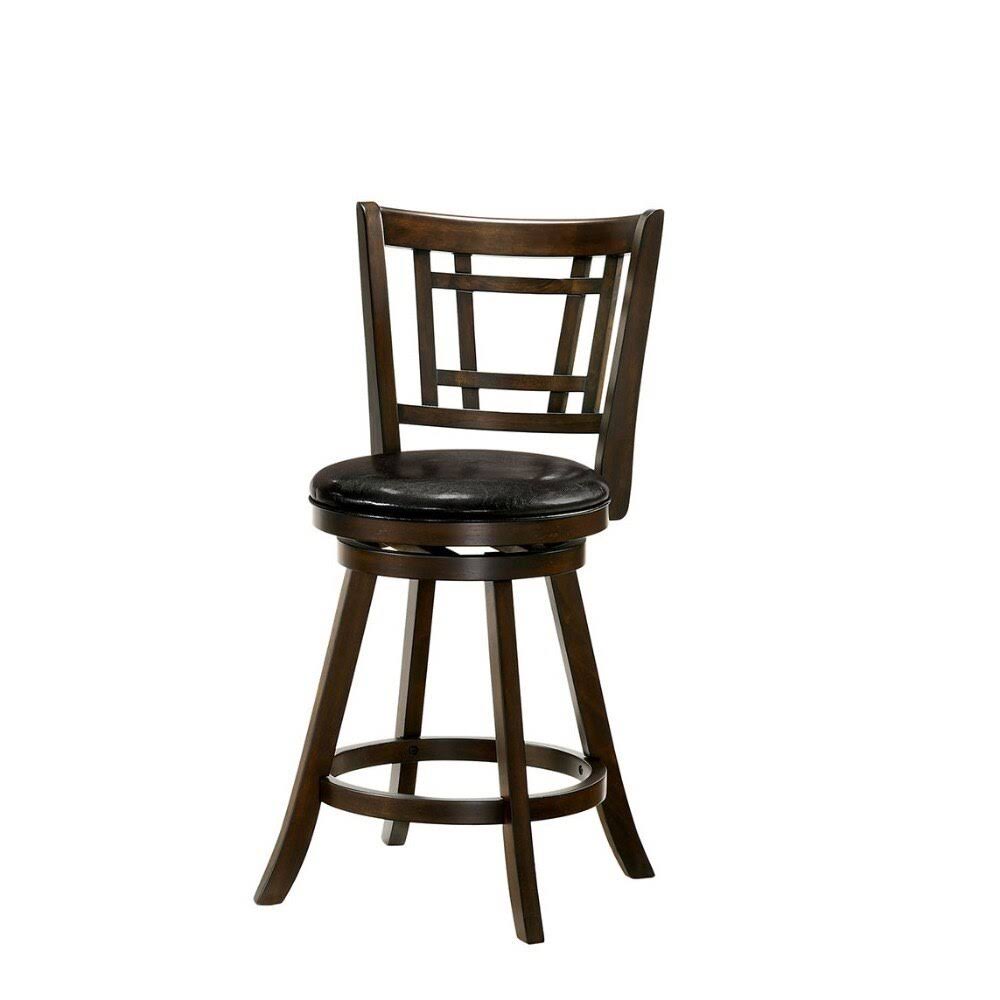 Brown Wooden Bar Stool with Leatherette Seat and Round Footrest Y17120