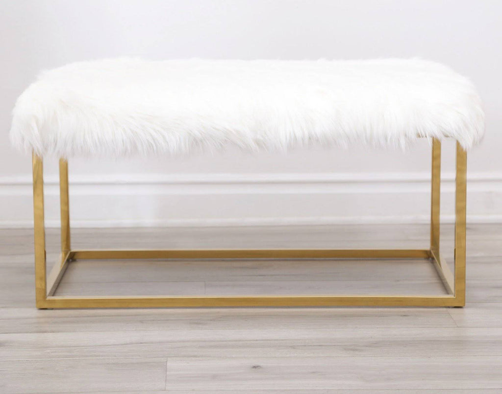 White Faux Fur Ottoman X682969