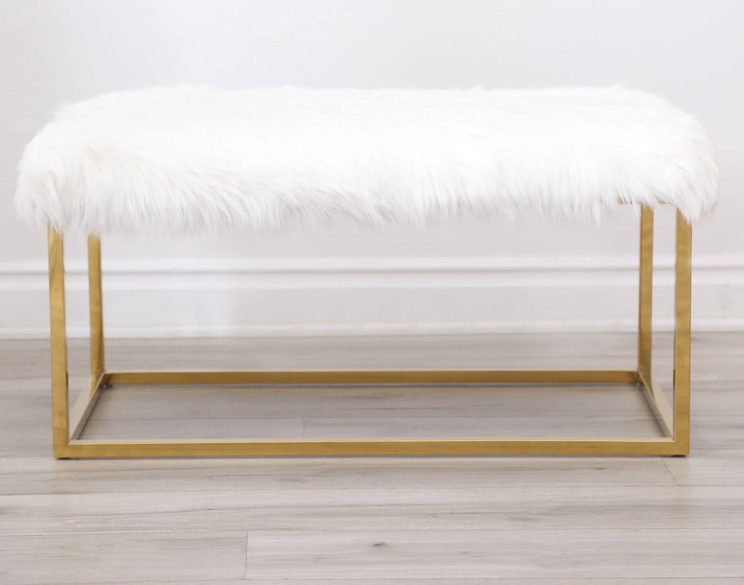 White Faux Fur Ottoman X682969