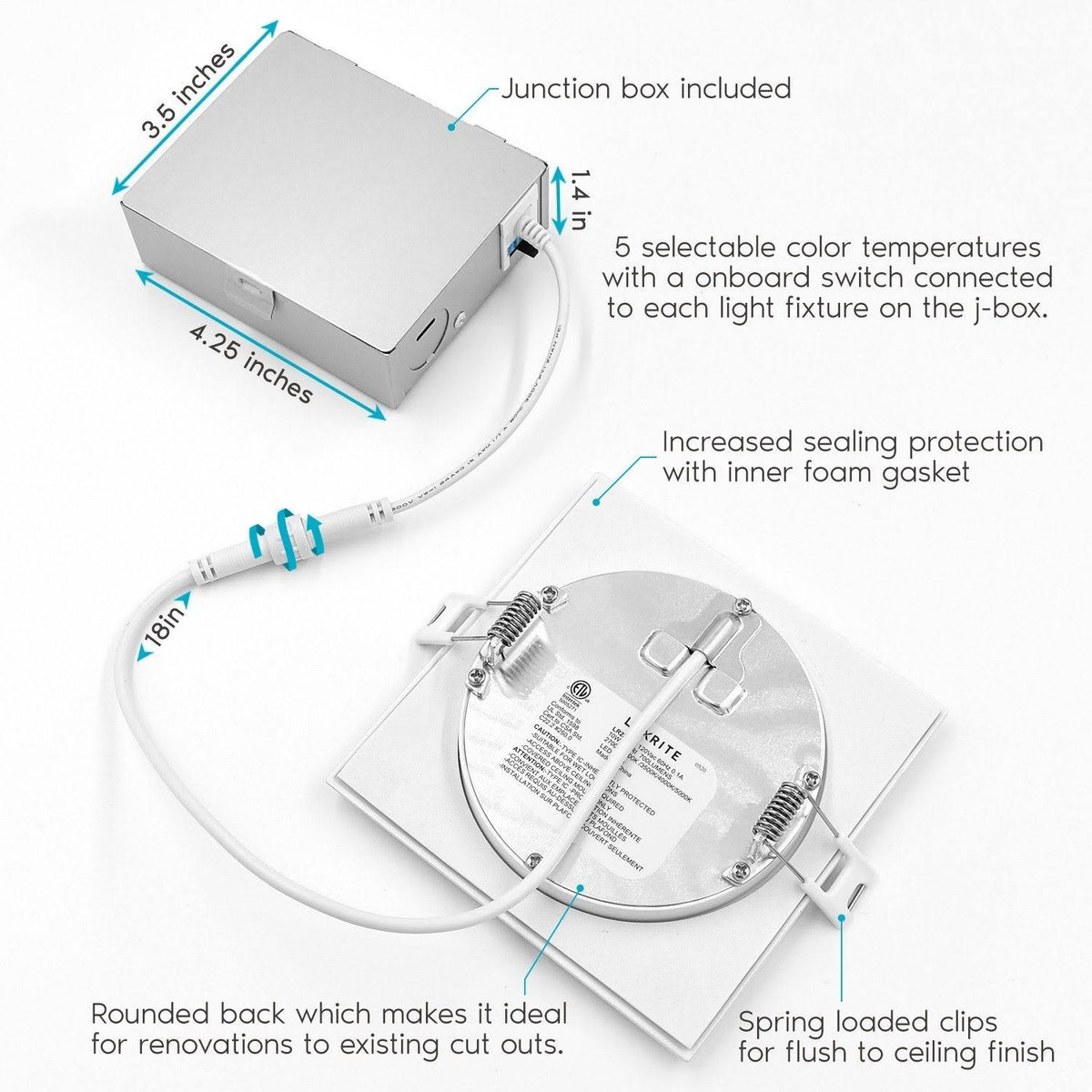 4x22 Ultra Thin Square LED Recessed Lighting Dimmable 10W Wet Rated Z421572