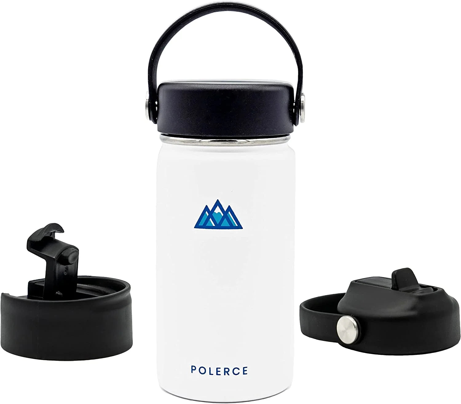 White 12 Oz Stainless Steel Vacuum Insulated Bottle with 3 Lids O471630