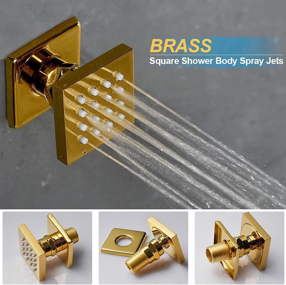 Polished Gold 12 Inch Brass Ceiling Mounted Thermostatic Rainfall Shower System Set B96161