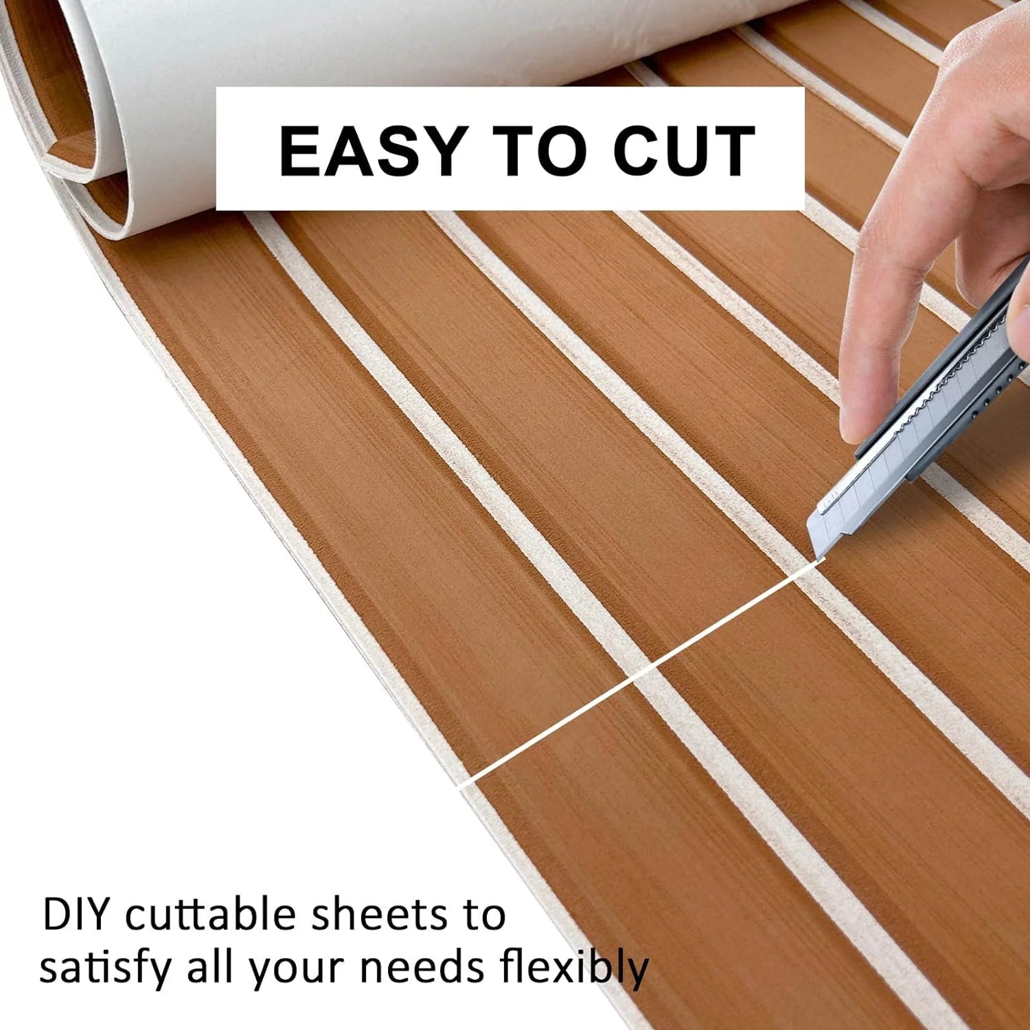 EVA Foam Boat Decking Sheets 23" x 94" - 7mm Thick Non-Slip Faux Teak Marine Flooring Mat K794495