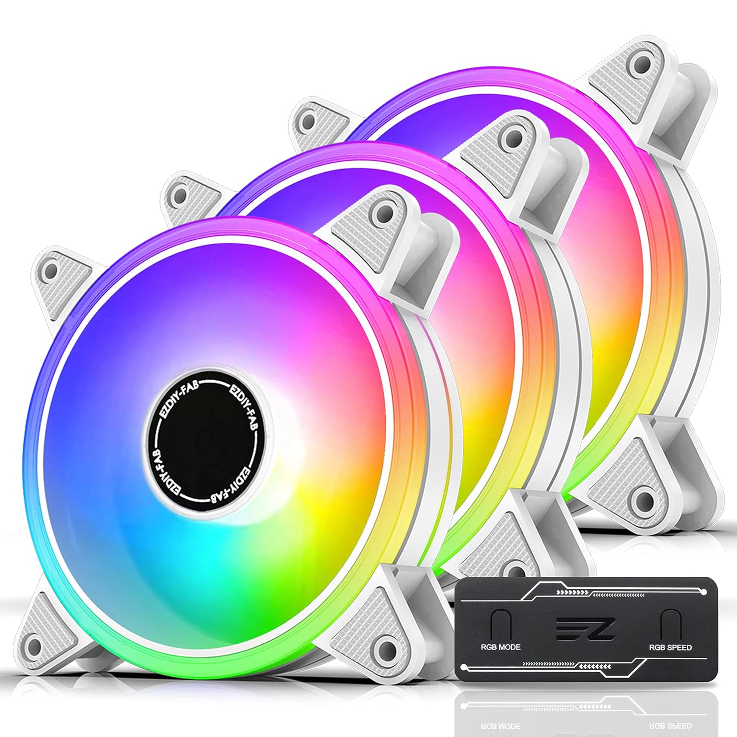 White 120mm RGB PWM Case Fan with Fan Hub, 5 Pack C24769