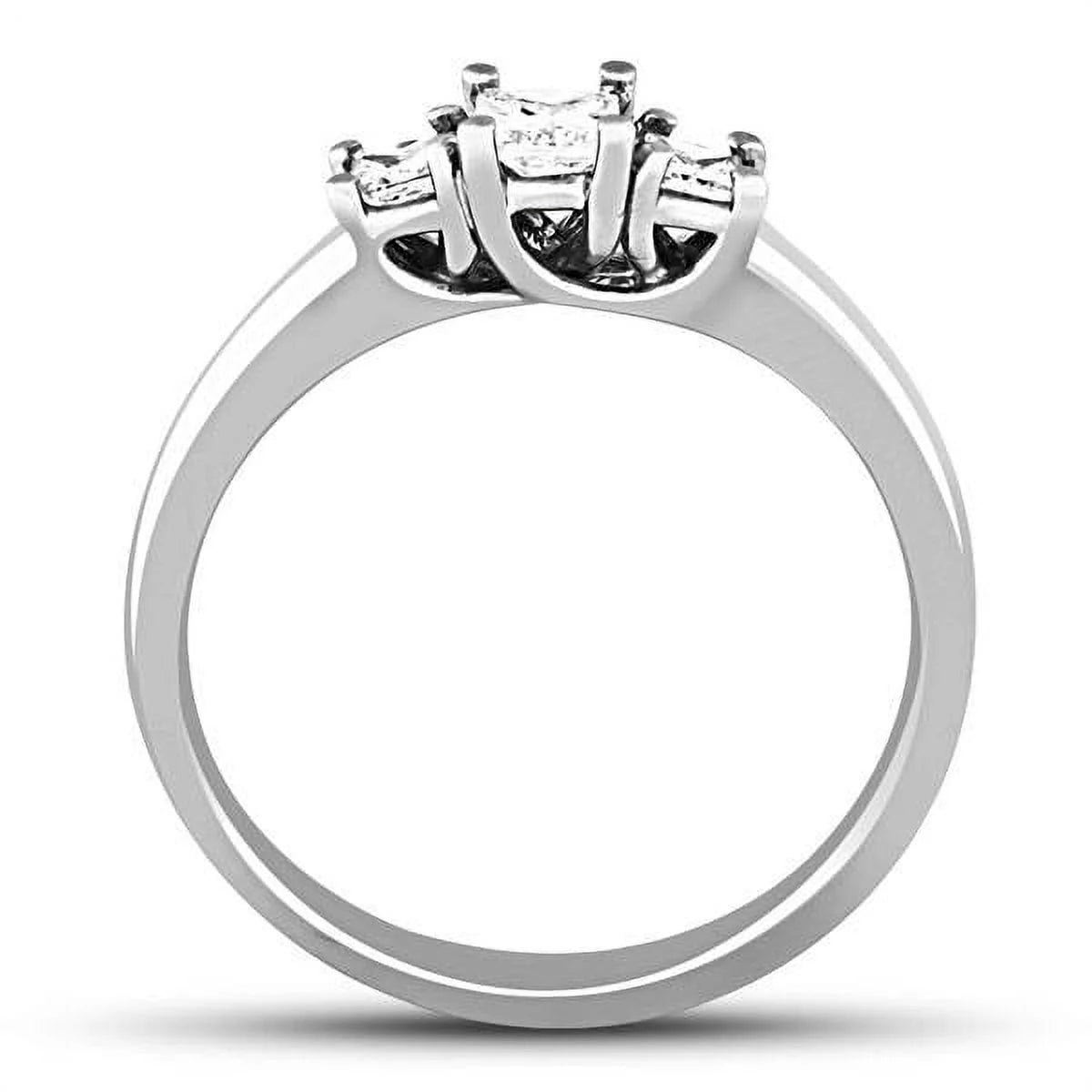 14K White Gold Three Stone Princess Cut Diamond Ring Z9256