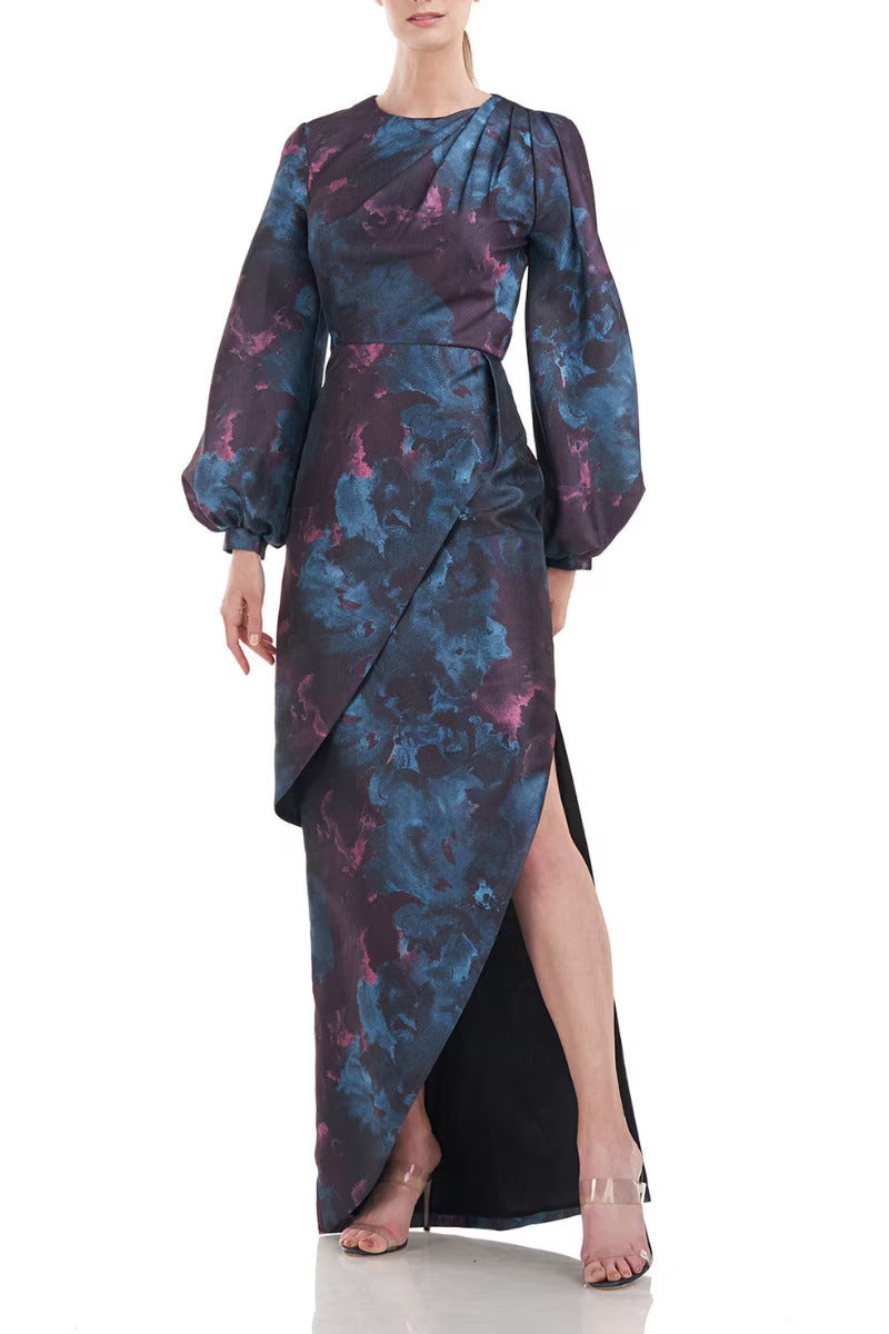 Deep Teal Floral Jacquard Dress M621815